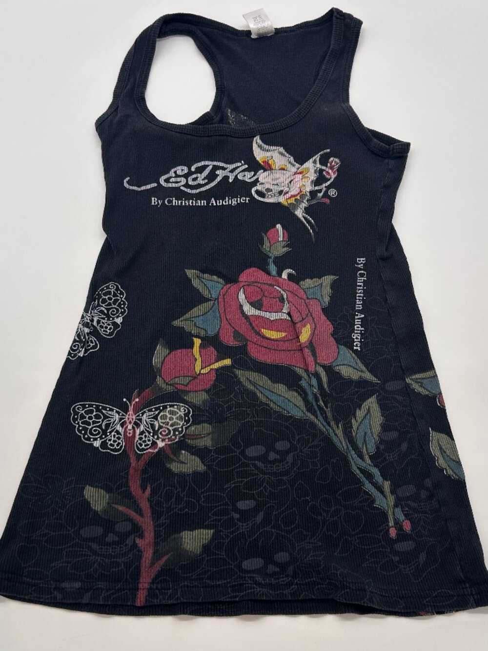 RARE VINTAGE Ed Hardy Tank Top Tunic Womens Size L Y2K Made In Usa - Picture 1 of 12